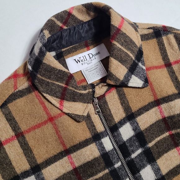 We11done Oversized Half-Zip Front Check British Wool Shirt Jacket Camel One Size - Picture 7 of 16